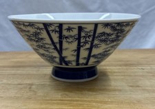 Vintage Porcelain Japanese Rice Bowl Blue White Bamboo EXCELLENT picture