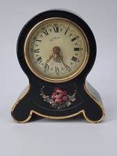 ​Vintage Schmid Musical Mantel Clock Roses of the South Hand Painted Black Gold picture