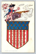 1907 Fourth of July Postcard Rose Co Embossed Patriot Cherub Cannon Fireworks picture