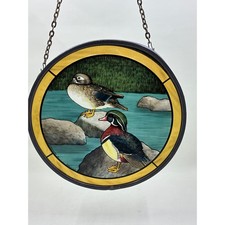 Vintage 1989 Glassmasters Wood Ducks Stained Glass Suncatcher Round Nature Art picture