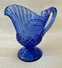 Vintage Avon Fostoria pitcher cobalt blue glass with Mt. Vernon emblem picture