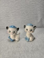 Vintage Set of 2 Ceramic Anthropomorphic Cat Figurines W/ Whiskers Kitschy 2.5