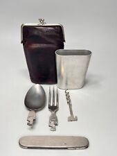 WWII German Army DRGM Officer Soldier Cutlery Fork Spoon Corkscrew Cup Set Case picture