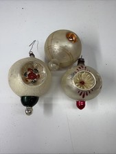VTG Mercury Glass Double Indent Mica Lot Of 3 Ornaments  picture