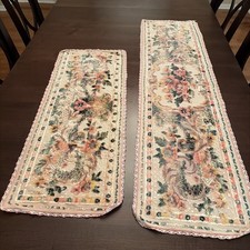 Vintage Floral Velvet Table Runner Dresser Scarf Pink Roses Set of 2 Grannycore picture