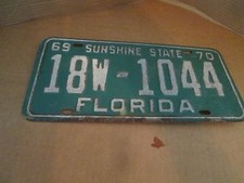 Vintage 1969 70  Florida Vehicle License Plate Car Automobile Tag 18 w 1044  picture