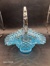 Vintage Aqua Blue Fenton Hobnail Opalescent  Bridal Basket-Rare picture