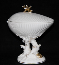 Vintage Lefton Shell Coral Pedestal Dish With Gold Paint Candy Trinket 824 picture