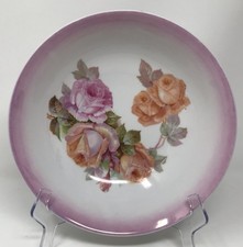 VTG 10” BAVARIA Hand painted Porcelain Pink & Peach Rose Design Bowl #17 EVC picture