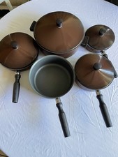 Vintage Regal Ware Cast Aluminum Cookware Set – 5 Pans 4 Lids – Brown Orange Str picture