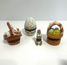 Vintage Set of 4 Easter Bunny & Egg Hinged Trinket Boxes  Designs w/ Boxes picture