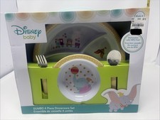 Disney Baby Dumbo 4pc Melamine Kids Dinnerware Set Plate Bowl Fork Spoon picture