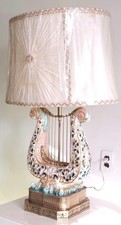 Vintage Italian Porcelain Lyre Shape Table Lamp  picture