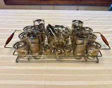 Complete 21 piece vintage MCM barware set.  22k gold Cera “Caribbean Map” picture