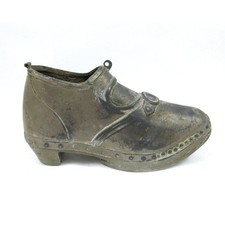 Antique Inkwell Pewter Shoe, Victorian 1800s, Vintage Lancashire Clog picture