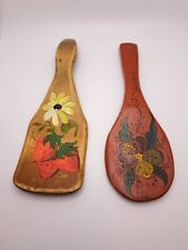 2 Vintage Wood Hand Painted Spoons Folk Art Tole Art Kitchen picture