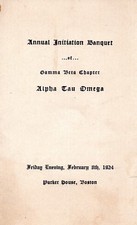 RARE 1924 TUFTS COLLEGE University Annual Initiation Banquet Alpha Tau Omega picture