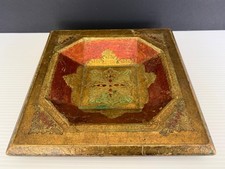 VTG. Italian Florentine gold gilt red ornate LARGE wood square bowl decor 10.5