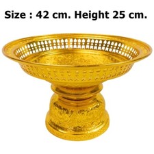 Vintage Style Thai Phan Khan Tok Rattanakosin High Foot Gold Tray Aluminum XL 42 picture