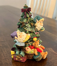 Vintage Hand Painted Resin Christmas Tree Elf Figurine Multicolor Small 4in picture