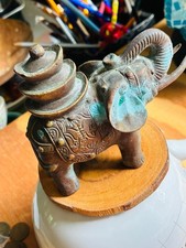 Vintage Cast Brass ELEPHANT Figurine Substantial Beautiful 13oz ASIAN Patina picture