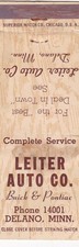 Leiter Auto Co. Buick & Pontiac Car Dealership Delano Minnesota Matchbook 1950's picture