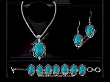 Navajo-Inspired 3-Pc Jewelry Set: Dark Turquoise Necklace, Earrings, Bracelet ' picture