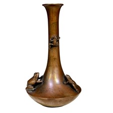 Japanese Bronze 'Frogs' Bud Vase Meiji Style Mid 20th Century Reproduction-Rare picture