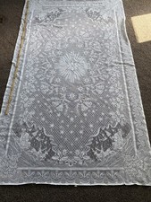 Vtg Rect Quaker Lace Tablecloth Victorian Christmas, Creamy White, 60 x 100” picture