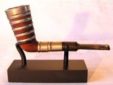 Antique Karen Hill Tribe Wood, Horn and Silver Pipe picture