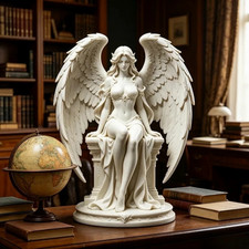 Seated winged angel statue classical goddess figurine feather wings home decor picture