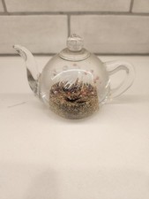 Dynasty Gallery Art Glass Blown Teapot Paperweight with Pink Gold And White 3