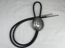 VINTAGE NAVAJO CONCHO STYLE STERLING SILVER & TURQUOISE BOLO TIE BY HARRIS JOE picture