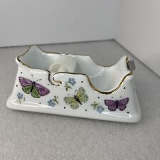 Vintage Ceramic Butterflies And Floral Tape Dispenser Gold Trim picture