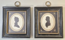 Pair of Vintage Silhouettes Portrait Prints Man & Woman Matching Frames picture