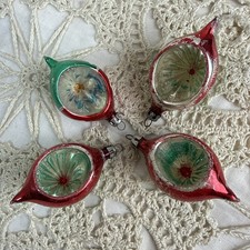 4 Vtg Glass Indent Reflector Christmas Ornaments Poland  2.5” picture