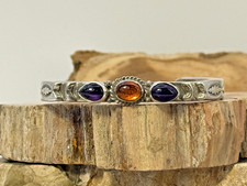 Tobe Turpen Shop Sterling Silver Amber/Amethyst Stamped Cuff Bracelet--1073.26 picture