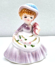 Vintage Small Porcelain Victorian Girl Bell Made In Japan 2 7/8