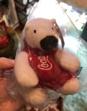 Coca Cola Small Polar Bear Red Scarf Plush Toy 4” Collectible picture