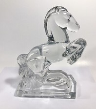 New Martinsville Horse Bookend Clear Glass Single Rearing 7.5” 2.8 Lb Vintage picture