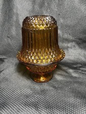 Indiana Glass Diamond Point Amber Fairy Lamp Candleholder Vintage picture