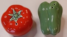 Vintage Japan Salt and Pepper Shakers Green Pepper Red Tomato picture
