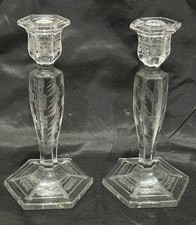 2 (1-pair) Antique Hawkes 9 1/2”  Engraved Crystal Candlestick Holders-See Pics picture