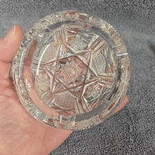 Vintage Crystal Cut Glass Ashtray Geometric Hobstar Pattern Or Star Of David Jew picture