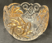 Gold Clear Lead Crystal Candy Nut Dish Bowl picture