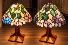 Pair of Tiffany-Style Floral Stained Glass Lamp Shades – 14