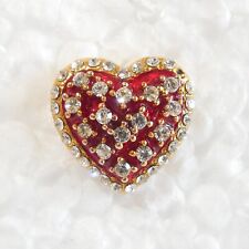 Jeweled Heart Rhinestone Red White Lapel Pin Brooch Love Valentines gold tone picture