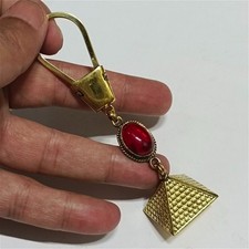 Vintage Handmade Egyptian Pyramid Brass Keychain Red Stone Egypt Charm picture