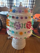 Vintage Working Lawnware Lamp MCM Camping RV Table Light Flower Multicolor Bead picture