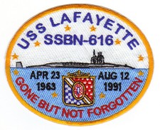 US NAVY SHIP PATCH, USS LAFAYETTE, SSBN-616, GONE BUT NOT FORGOTTEN. picture
